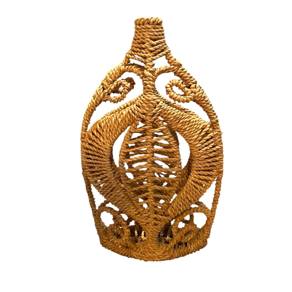 Handmade Woven Brown Seagrass Vase‎ With & Floral Pattern, NWOT